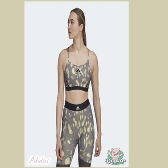 ADIDAS AEROREACT LIGHT-SUPPORT HYPERGLAM PRINTED BRA SIZE LAC - Picture 1 of 10